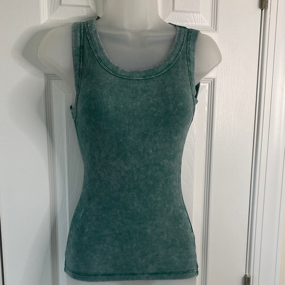 Zenana Green Ribbed Tank Top